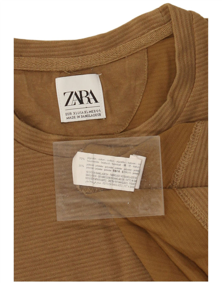 ZARA Mens T-Shirt Top XL Brown Cotton