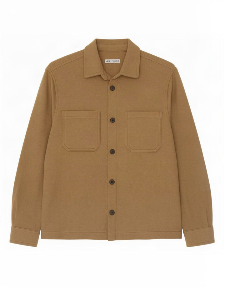 Мужская рубашка-рубашка Zara, большая, бежевая, из полиэстера