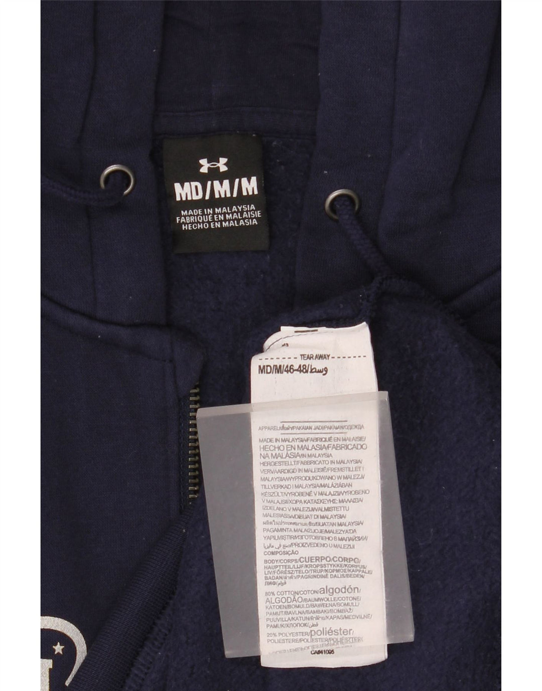 Мужской свитер с капюшоном на молнии с графическим рисунком Under Armour, средний, темно-синий, хлопковый