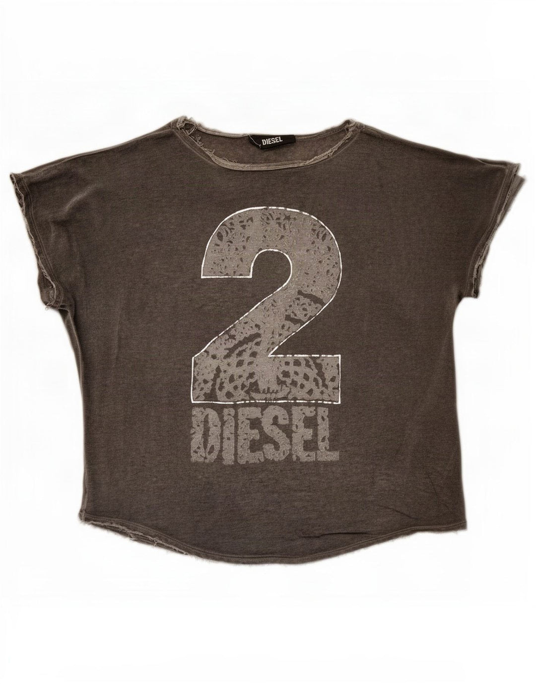 Женская футболка оверсайз с рисунком Diesel Top UK 10, маленький серый вискоза