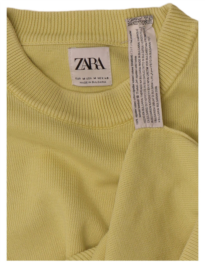 Мужской джемпер с круглым вырезом Zara, хлопковый свитер среднего желтого цвета