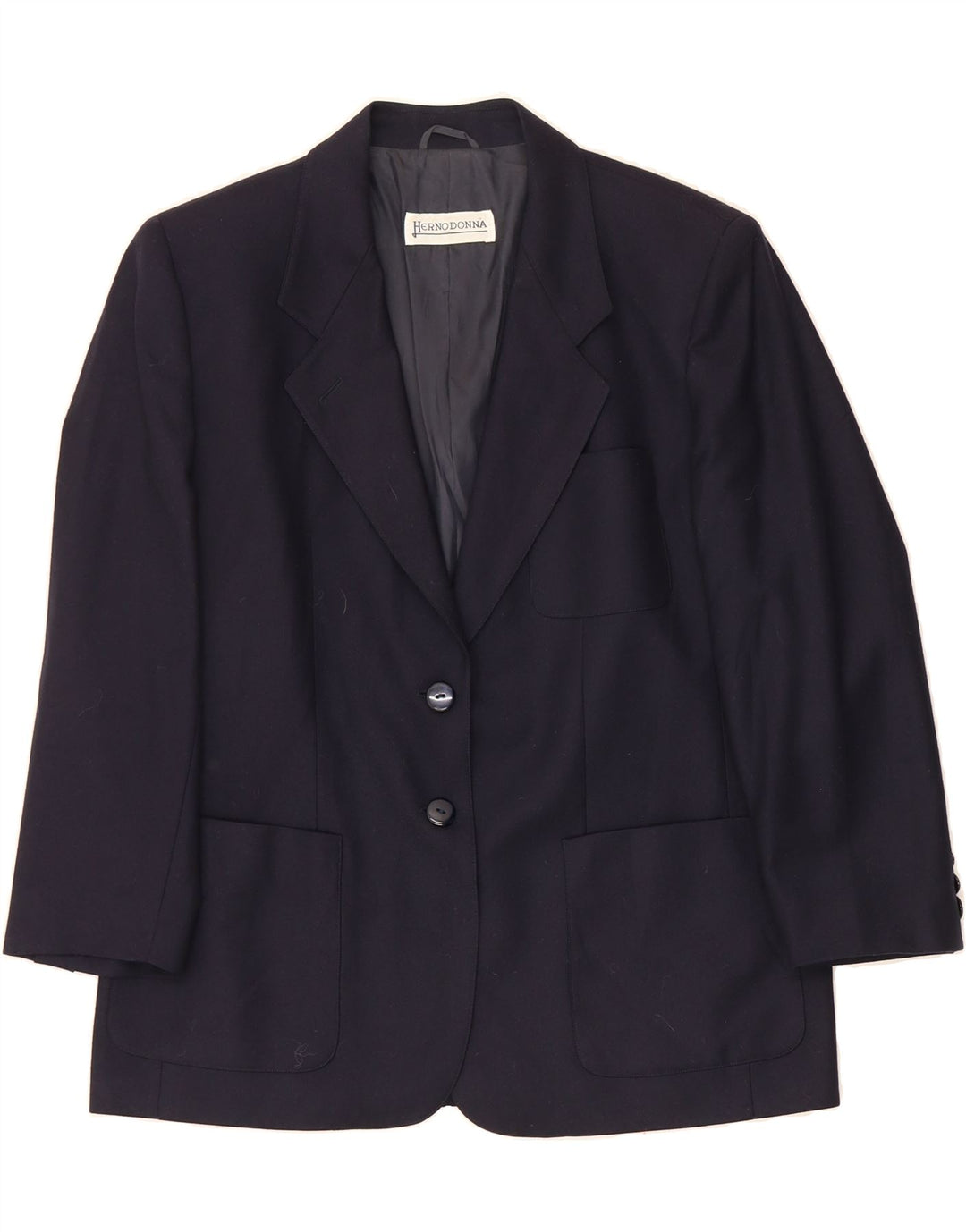HERNO DONNA Womens 2 Button Blazer Jacket IT 48 XL Navy Blue Wool Vintage Herno Donna and Second-Hand Herno Donna from Messina Hembry 