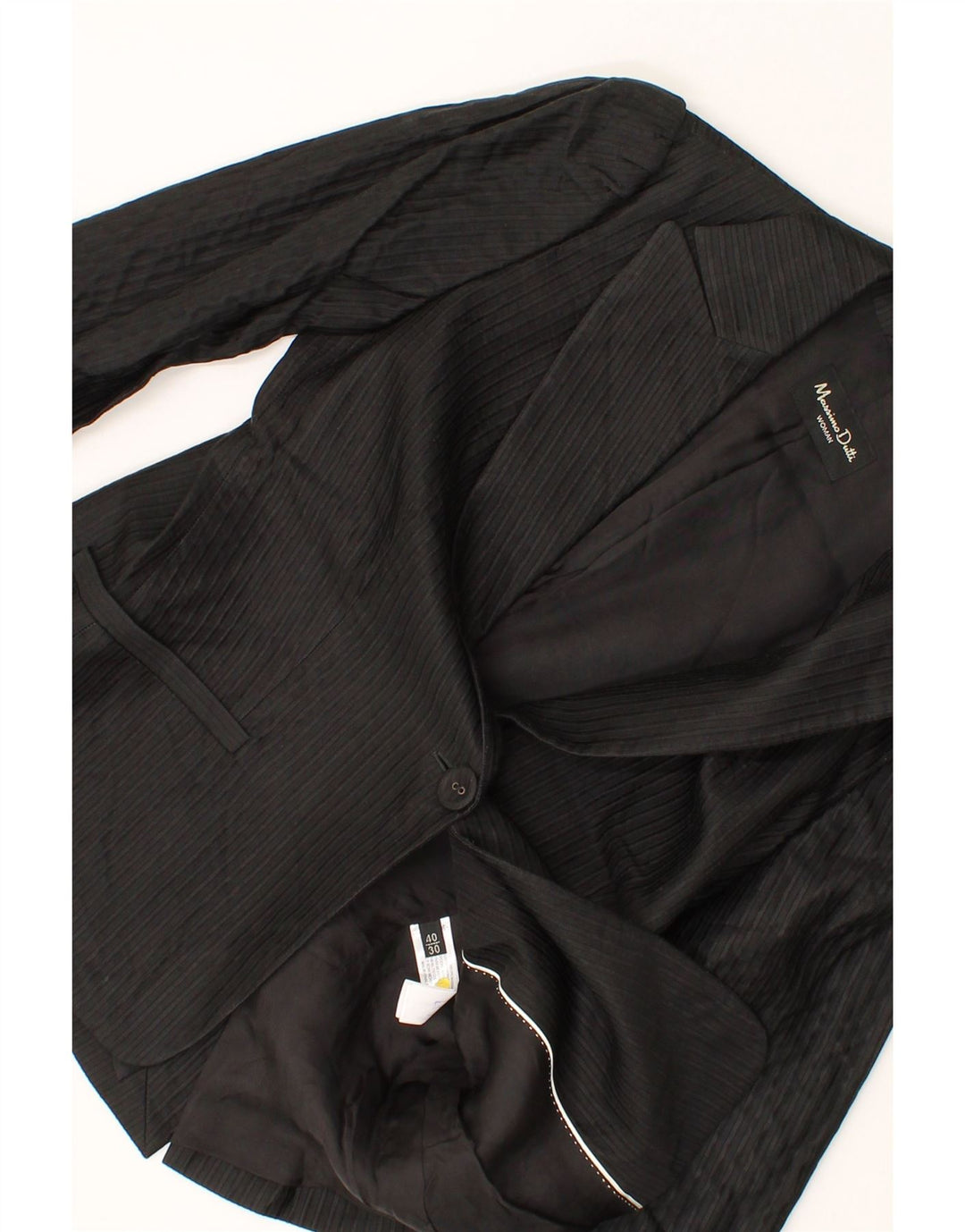 MASSIMO DUTTI Womens 1 Button Blazer Jacket EU 40 Medium Black Pinstripe Vintage Massimo Dutti and Second-Hand Massimo Dutti from Messina Hembry 