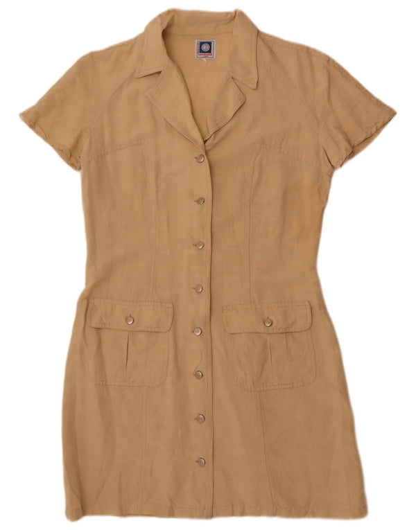 Женское платье-рубашка с короткими рукавами Laura Biagiotti UK 14, средний бежевый