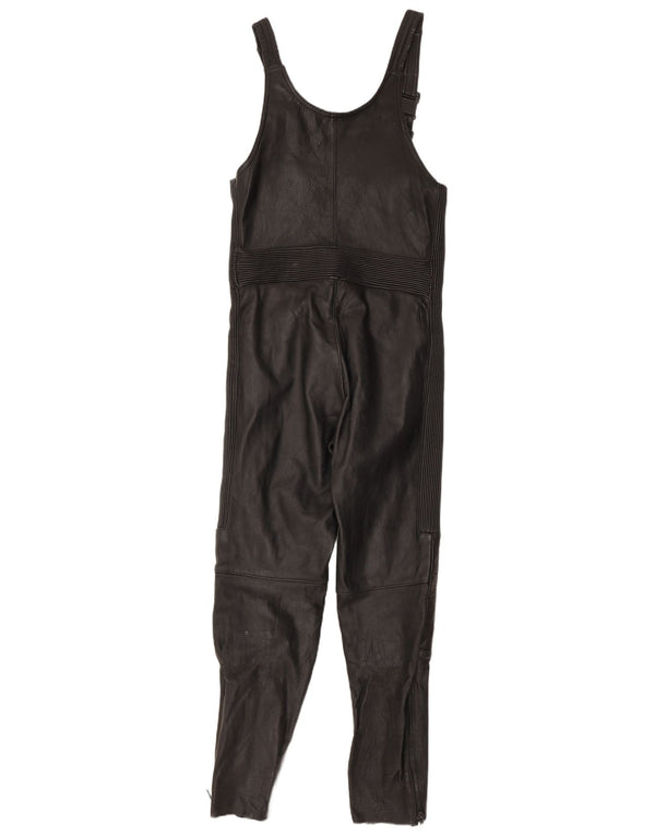 ВИНТАЖНЫЙ женский кожаный комбинезон без рукавов UK 12, средний черный кожаный