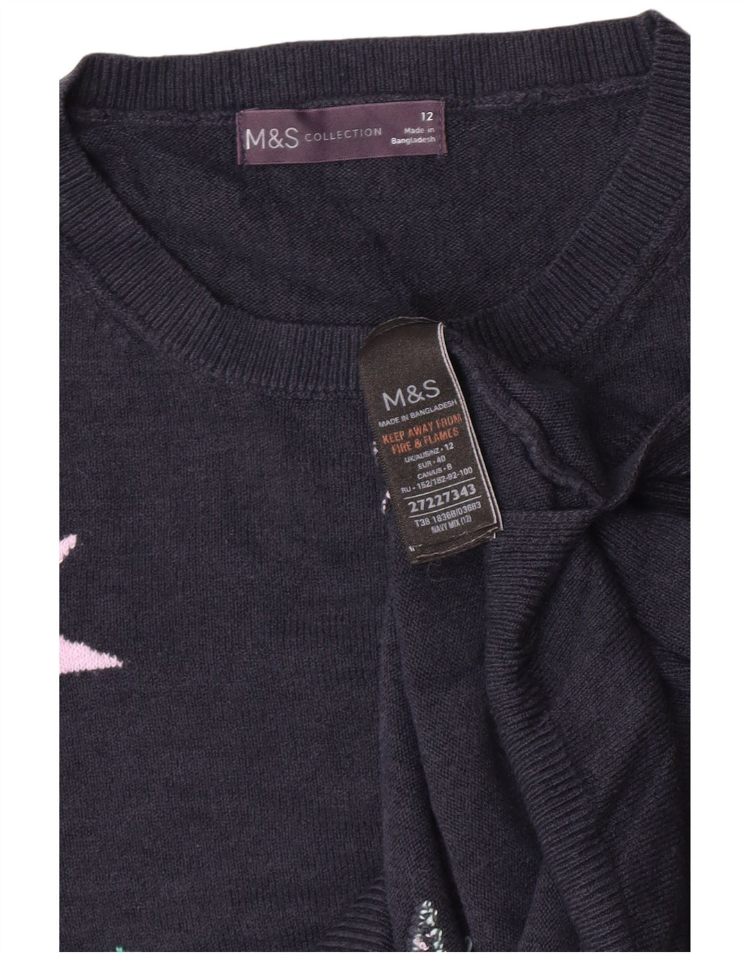 Женский джемпер с круглым вырезом Marks & Spencer UK 12, средний темно-синий