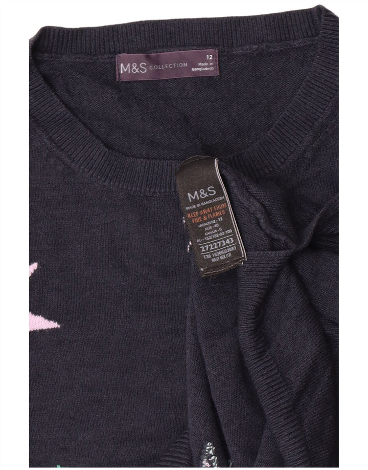 Женский джемпер с круглым вырезом Marks & Spencer UK 12, средний темно-синий