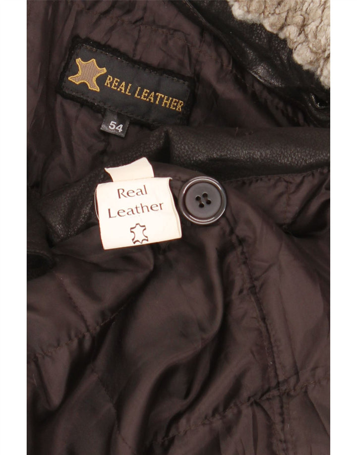 Винтажное мужское кожаное пальто IT 54 2XL Черное кожаное