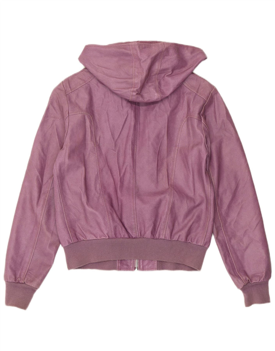 Женская укороченная куртка с капюшоном BATA AND MORE UK 12, кожа среднего фиолетового цвета