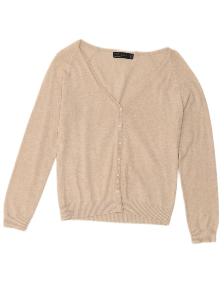 ZARA Womens Cardigan Sweater UK 12 Medium Beige Cotton