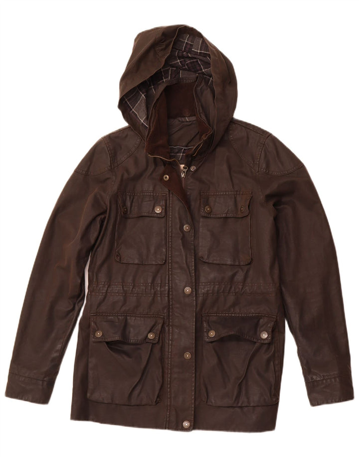 Женская куртка FAT FACE из вощеного хлопка с капюшоном UK 10, маленький коричневый хлопок