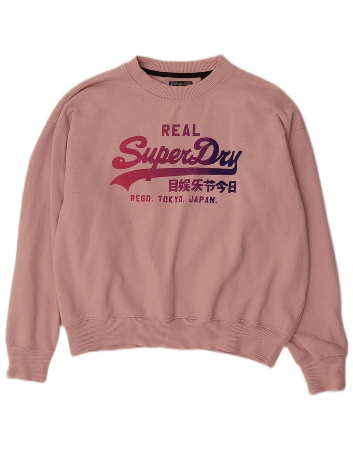 SUPERDRY Womens Oversized Graphic Sweatshirt Jumper UK 14 Large Pink