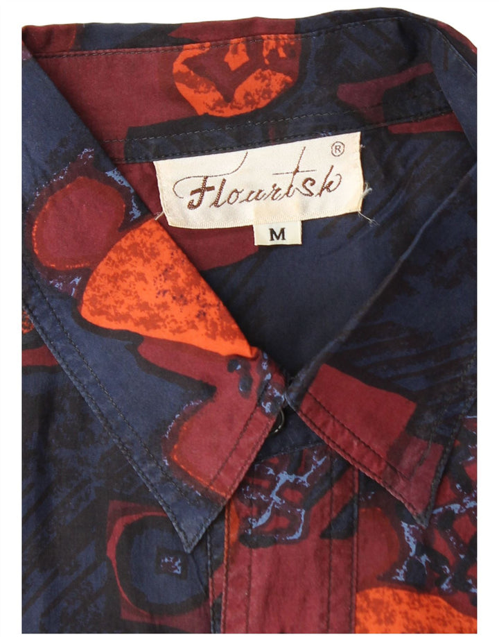 Винтажная мужская рубашка с коротким рукавом, средний разноцветный шелк с геометрическим рисунком