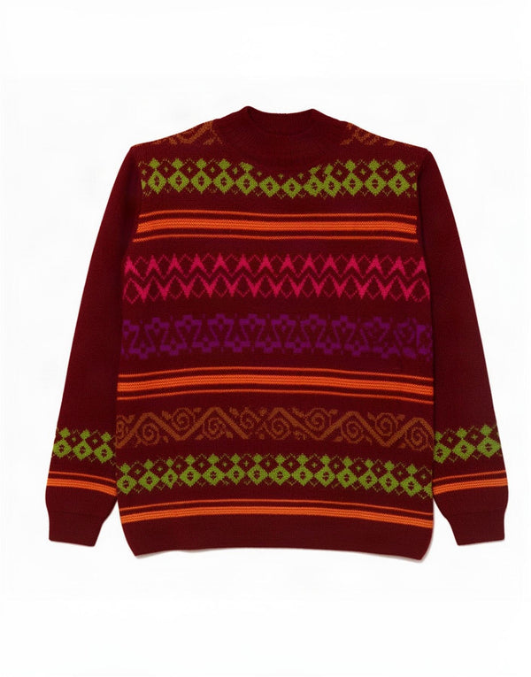 Женский джемпер с высоким воротником Benetton UK 16, большой бордовый Fair Isle