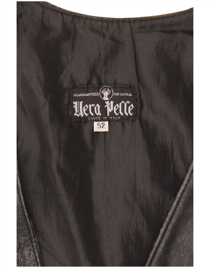 ВИНТАЖНЫЙ Мужской кожаный жилет IT 52 большой черный кожаный