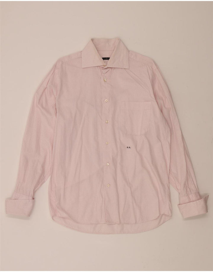 ERMENEGILDO ZEGNA Mens Shirt Medium Pink Check Cotton Vintage Ermenegildo Zegna and Second-Hand Ermenegildo Zegna from Messina Hembry 