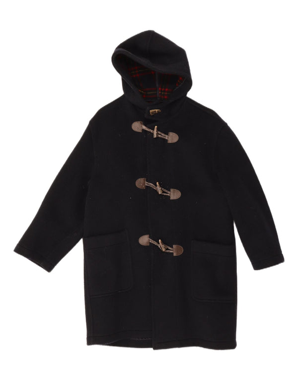 Винтажный мужской дафлкот с капюшоном UK 38, средний темно-синий из натуральной шерсти