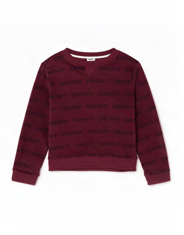 Женский топ Dkny с длинным рукавом и рисунком, UK 18 XL, темно-бордовый полиэстер