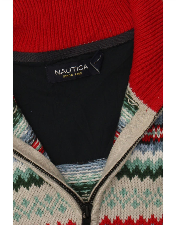 NAUTICA Mens Zip Neck Jumper Sweater Medium Multicoloured Fair Isle Cotton Vintage Nautica and Second-Hand Nautica from Messina Hembry 