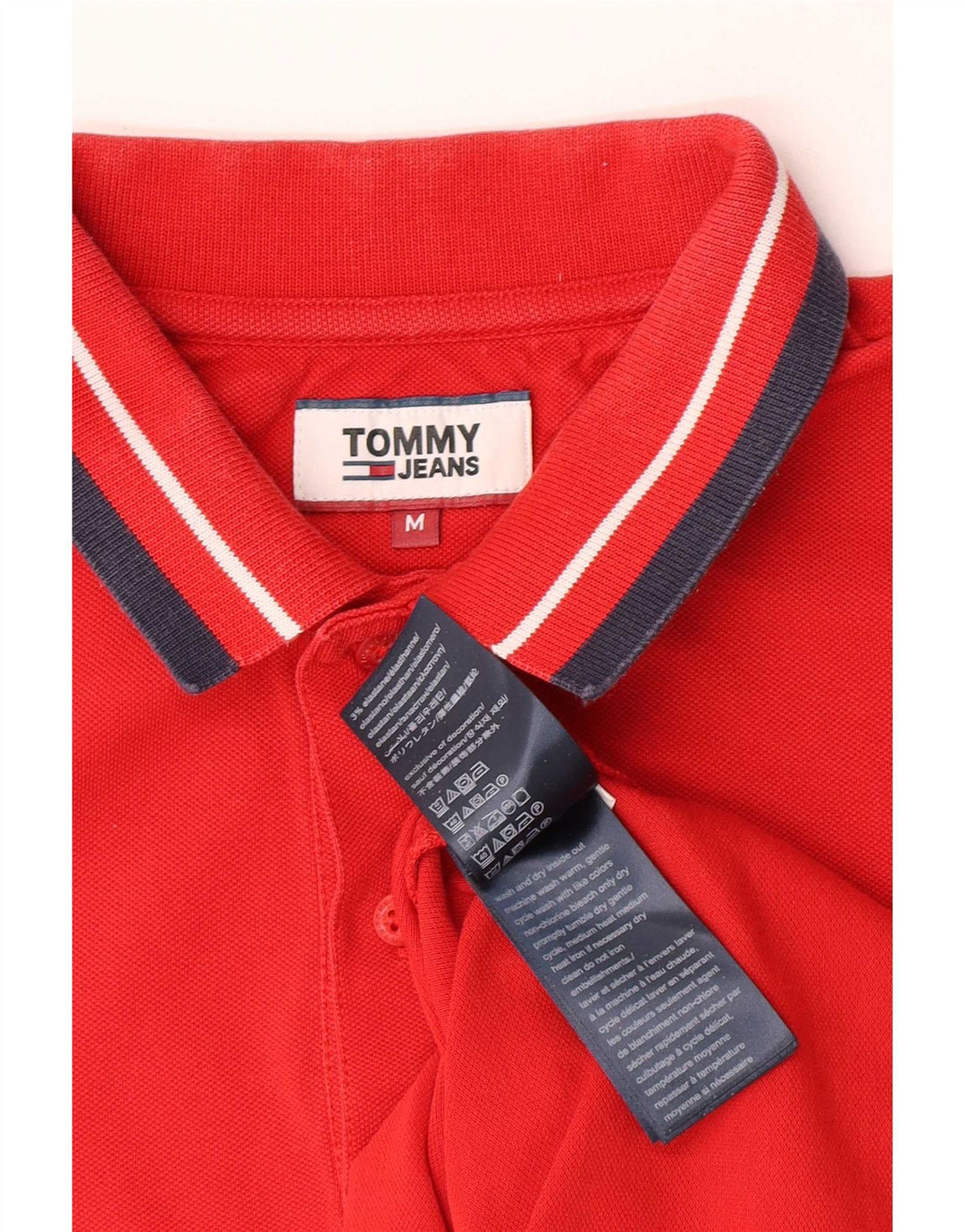 Мужская рубашка-поло Tommy Hilfiger из хлопка в красную полоску среднего размера