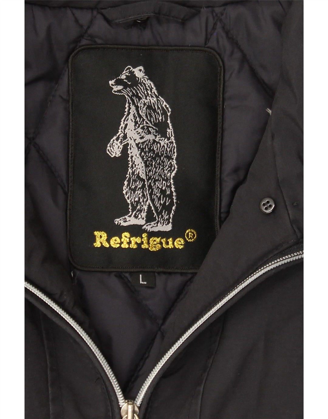REFRIGUE Womens Bomber Jacket UK 16 Large Navy Blue Nylon Vintage Refrigue and Second-Hand Refrigue from Messina Hembry 