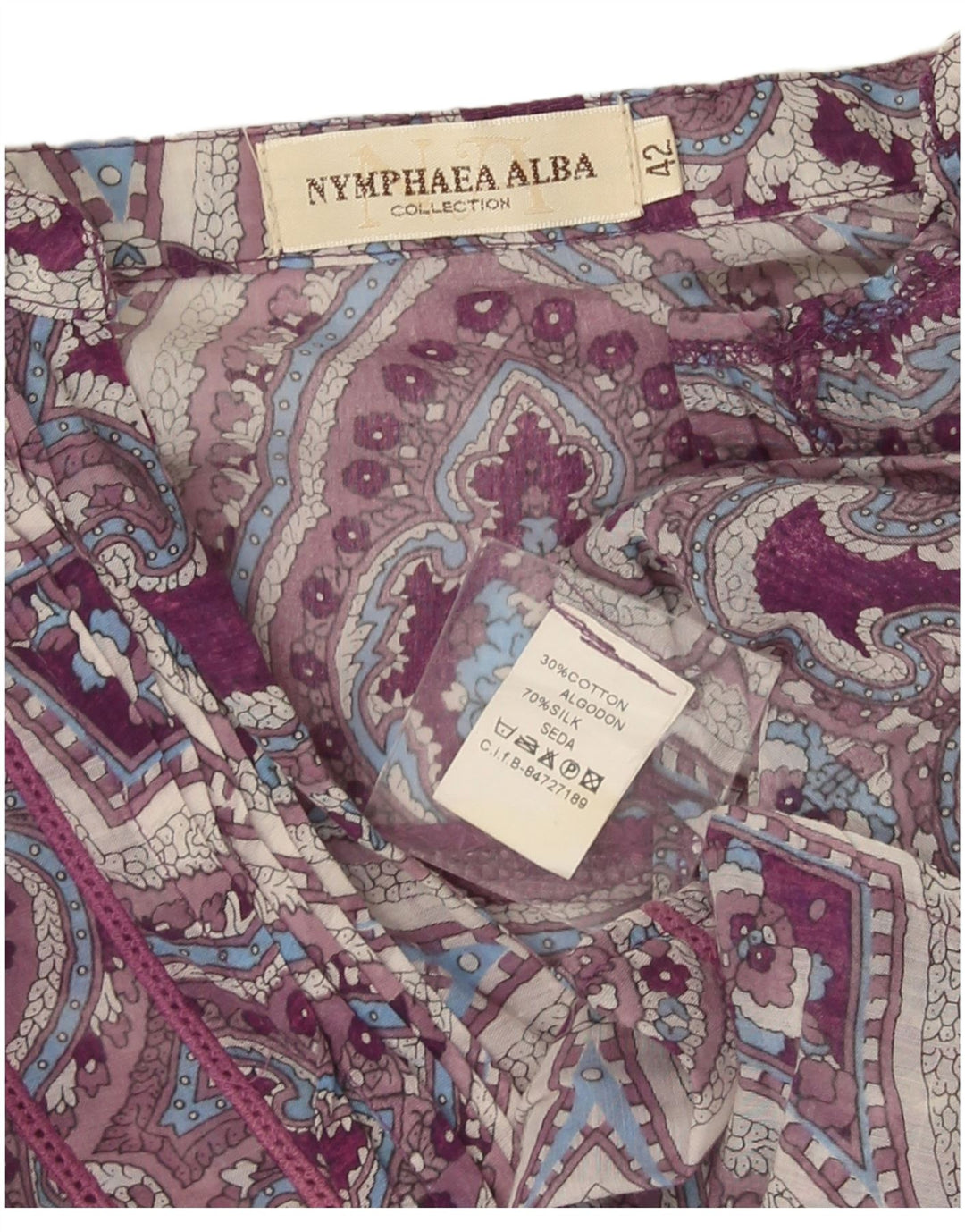 Женская туника с длинным рукавом Nymphaea Alba IT 42, средний фиолетовый, шелк с пейсли