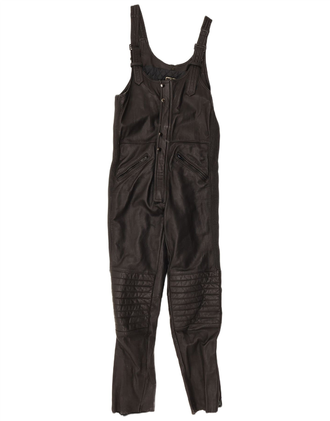 ВИНТАЖНЫЙ женский кожаный комбинезон без рукавов UK 12, средний черный кожаный