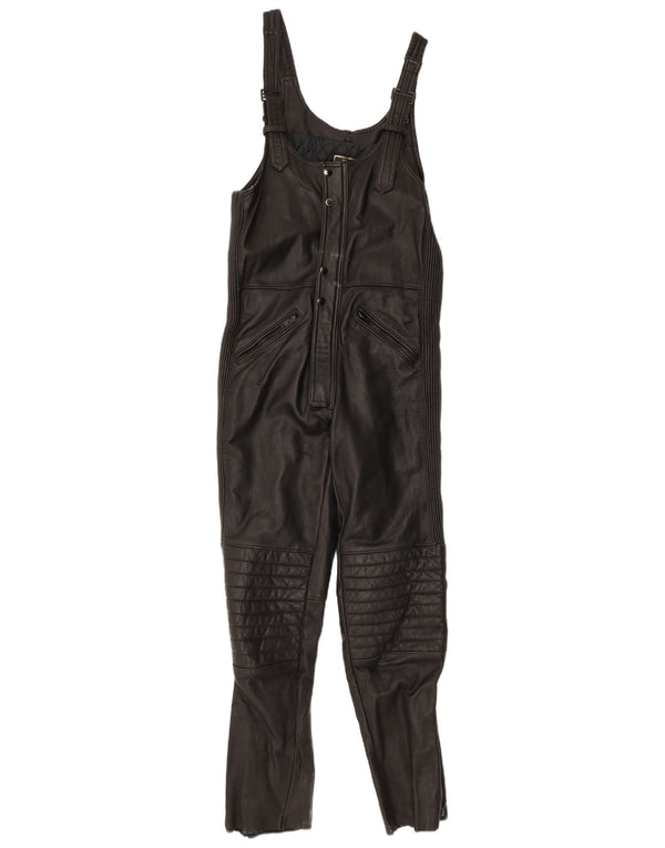 ВИНТАЖНЫЙ женский кожаный комбинезон без рукавов UK 12, средний черный кожаный