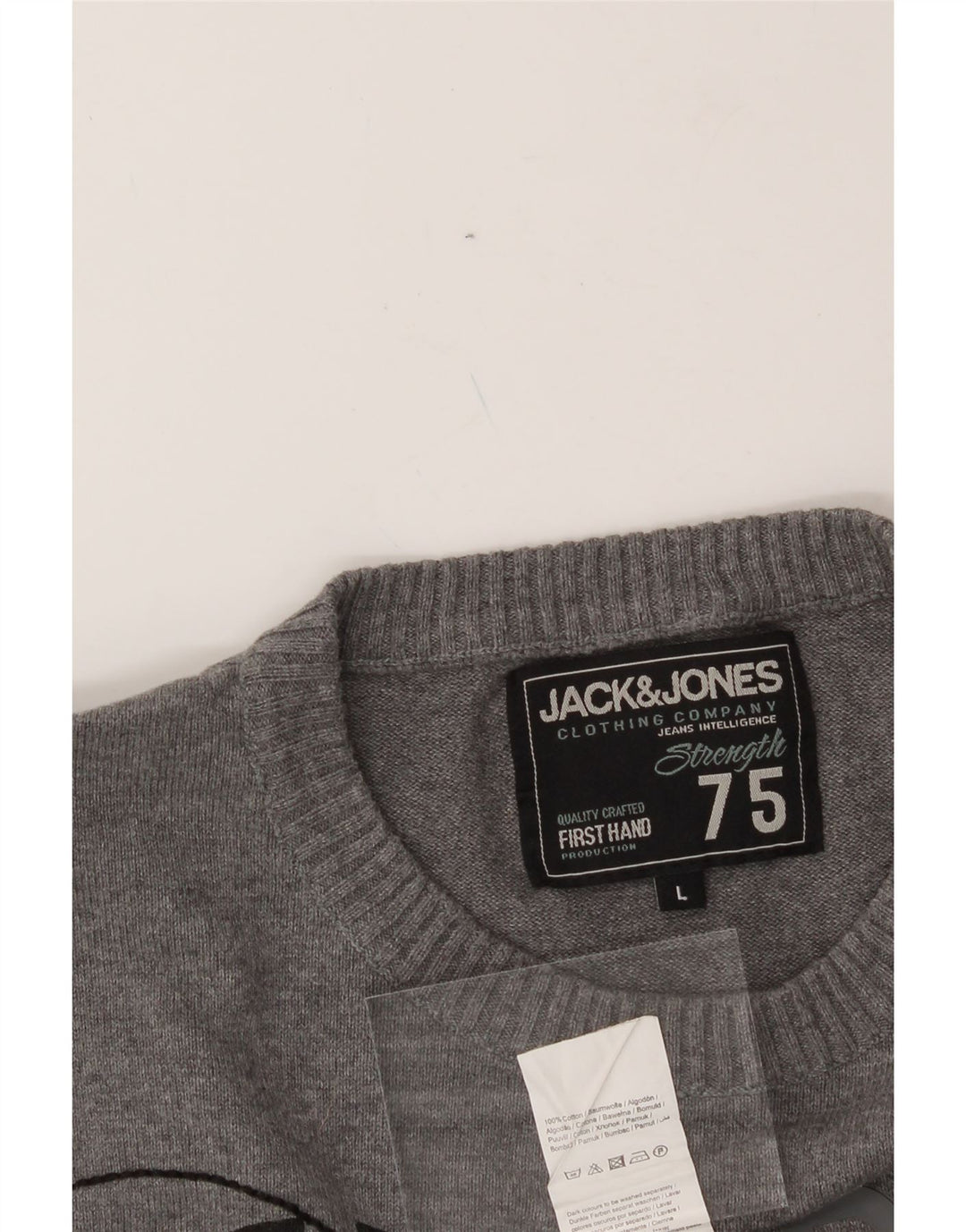 JACK & JONES Mens Graphic Crew Neck Jumper Sweater Large Grey Cotton Vintage Jack & Jones and Second-Hand Jack & Jones from Messina Hembry 