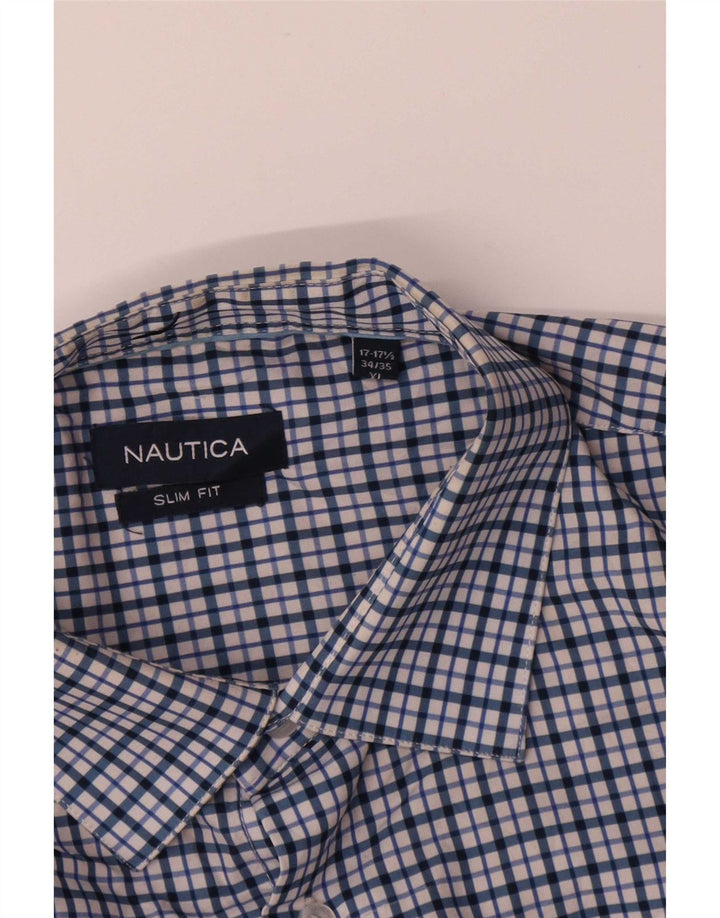 Мужская рубашка приталенного кроя Nautica, размер 17 1/2 XL, синяя клетка, полиэстер