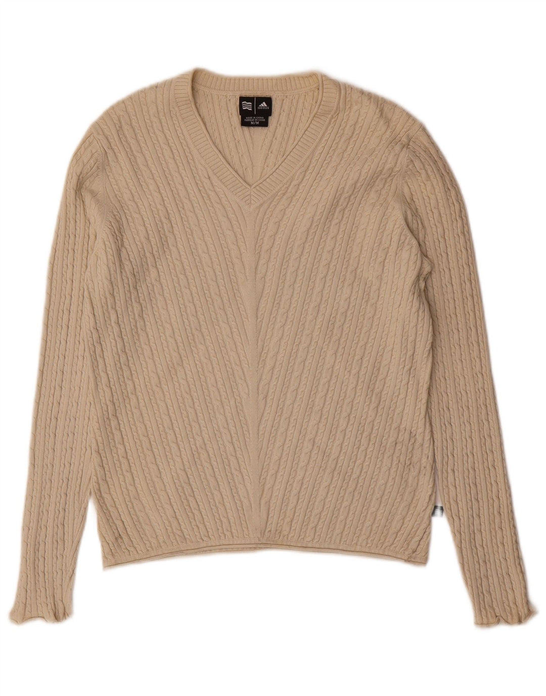 Женский джемпер с v-образным вырезом ADIDAS UK 12, средний, бежевый, шелковый