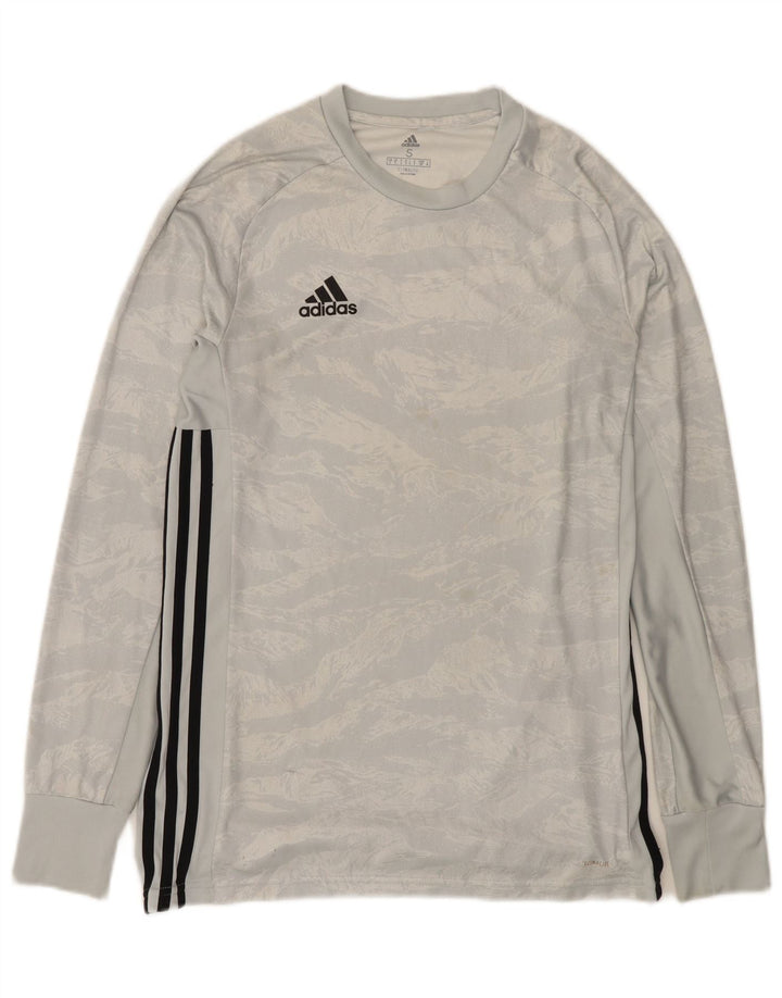 Мужской топ Adidas Climalite с длинным рукавом, маленький серый камуфляжный полиэстер