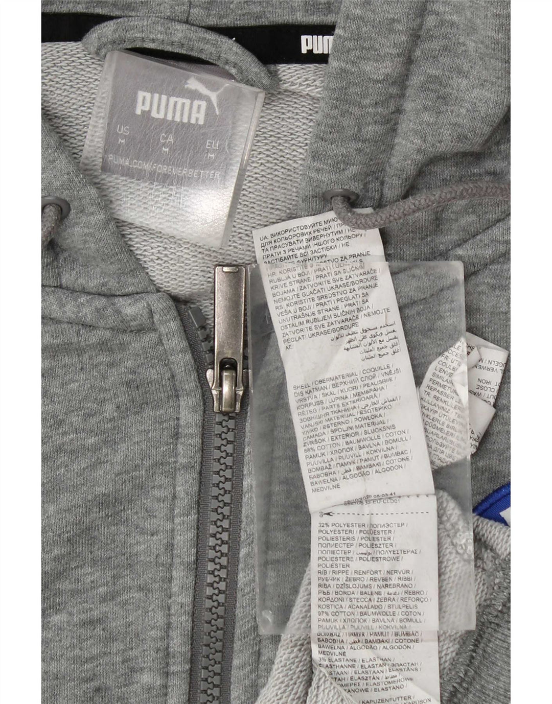 Мужской свитер с капюшоном и молнией с графическим рисунком Puma, хлопковый средний серый цвет