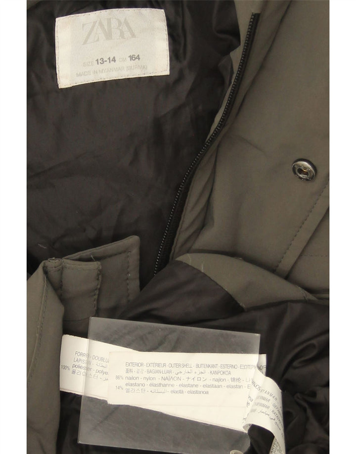 Пуховое пальто с капюшоном Zara для мальчиков 13–14 лет, нейлон цвета хаки