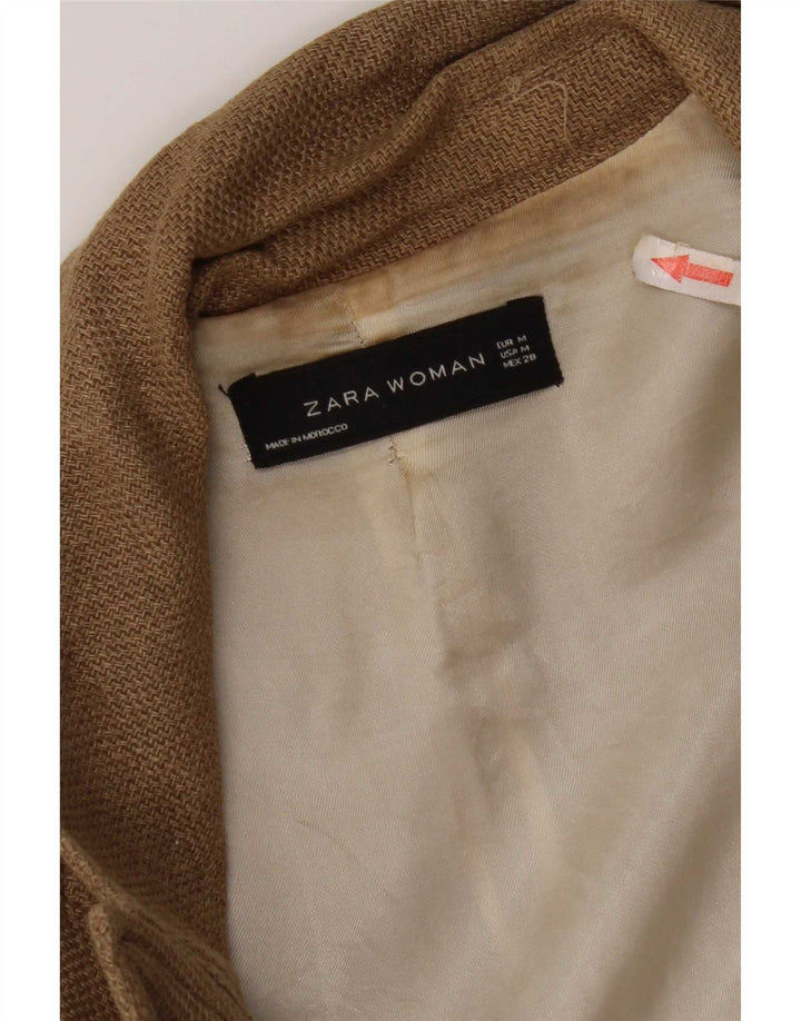 Женский удлиненный двубортный пиджак Zara UK 14, средний коричневый льняной пиджак