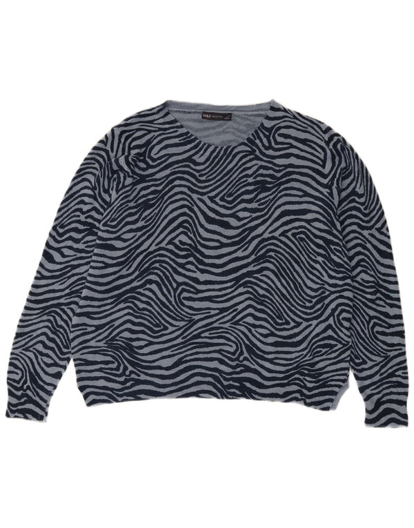Женский джемпер с круглым вырезом Marks & Spencer, Великобритания, 22, 3XL, синий с животным принтом