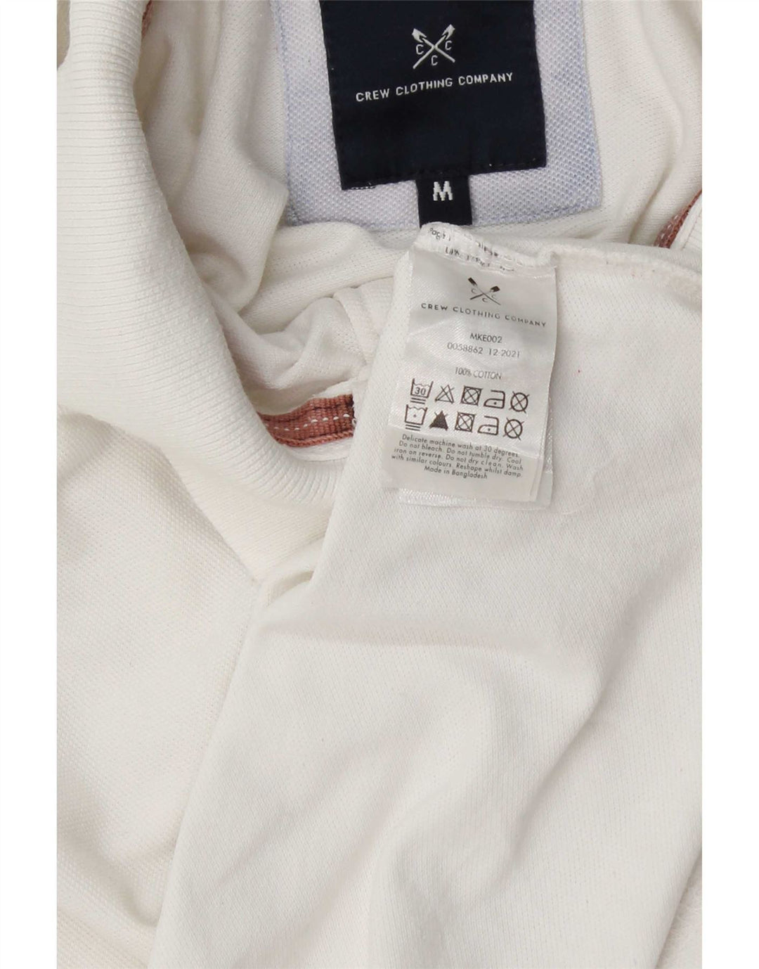 Crew Clothing Мужская рубашка поло среднего размера из белого хлопка