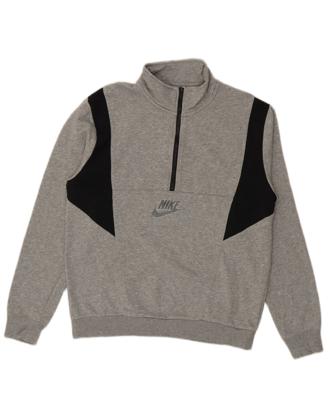 Мужской свитшот с воротником на молнии Nike, хлопковый джемпер среднего серого цвета с цветными блоками