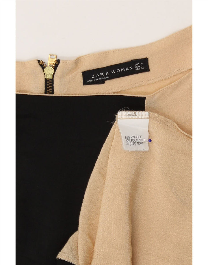 Женская блузка Zara Top UK 16, большой размер, бежевый, вискоза с цветными блоками