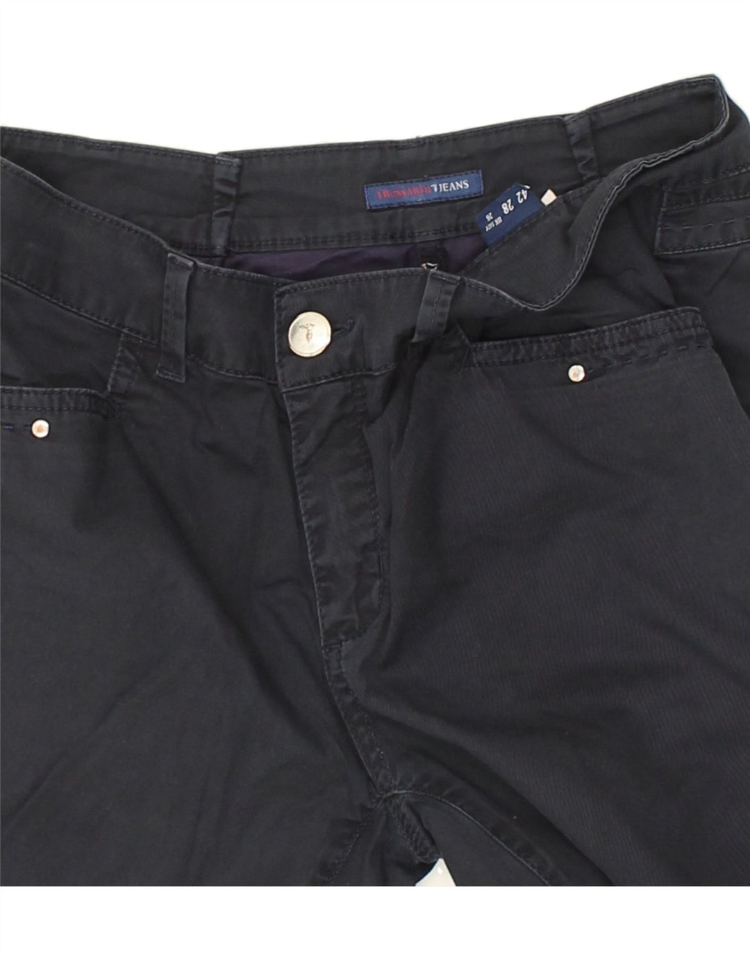 TRUSSARDI Womens Skinny Casual Trousers W26 L30 Navy Blue Cotton | Vintage Trussardi | Thrift | Second-Hand Trussardi | Used Clothing | Messina Hembry 