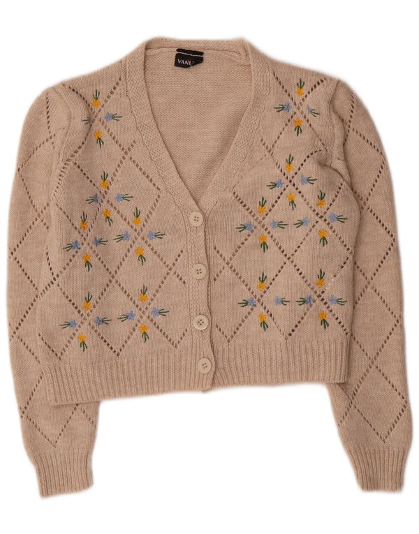 Женский укороченный кардиган Vaniza UK 14, акрил среднего серого цвета с цветочным принтом