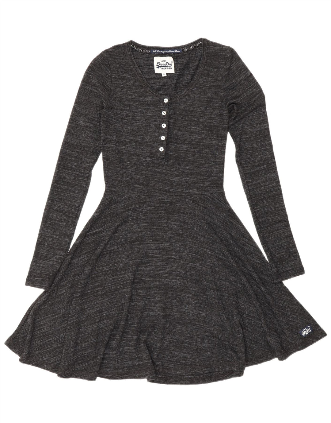 Женское платье А-силуэта с длинными рукавами Superdry UK 8, маленькое серое, вискоза с крапинками