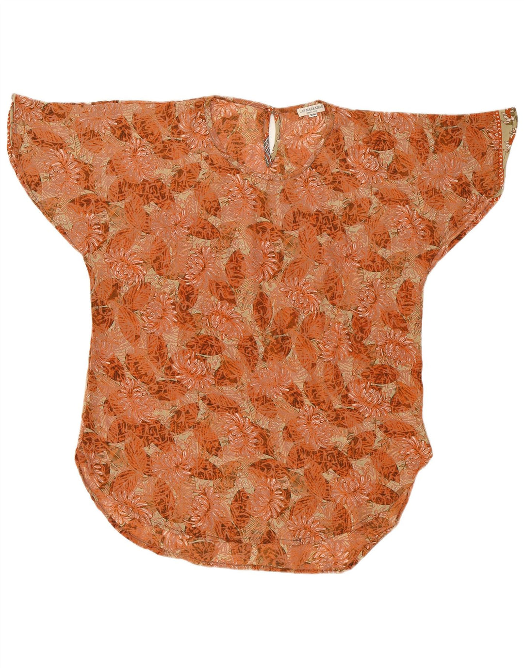 LAS MAREADAS Женская блузка оверсайз, топ UK 10, маленький оранжевый шелковый цветочек