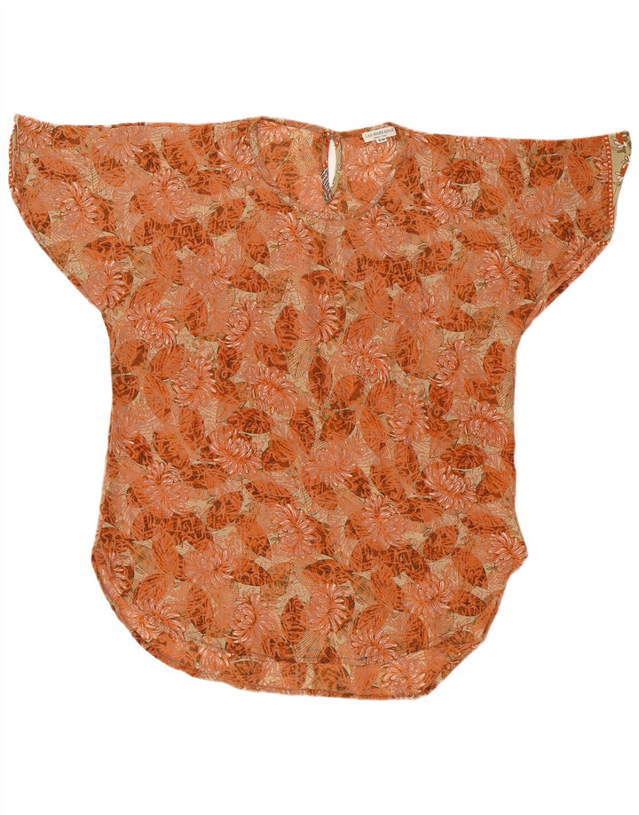 LAS MAREADAS Женская блузка оверсайз, топ UK 10, маленький оранжевый шелковый цветочек