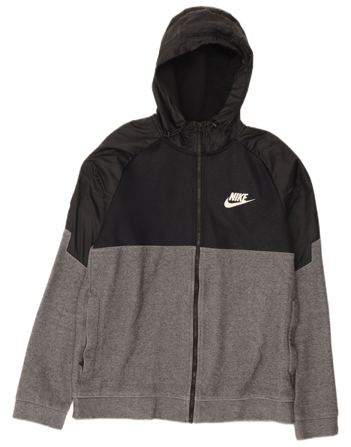 Мужской свитер с капюшоном на молнии Nike среднего серого цвета, хлопок с цветными блоками