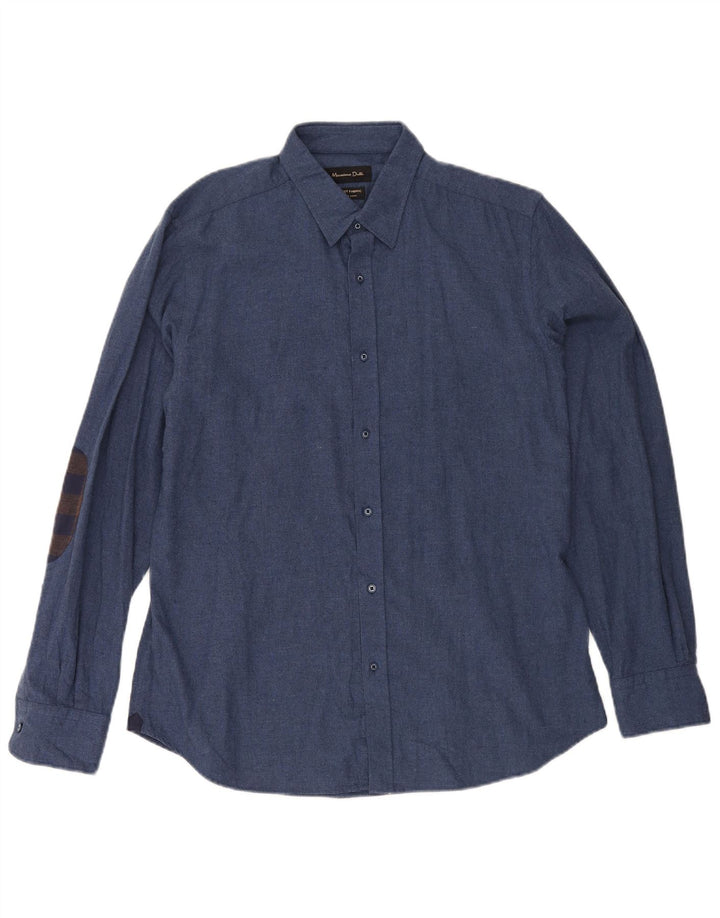 Мужская рубашка Massimo Dutti, темно-синяя, хлопковая, большая