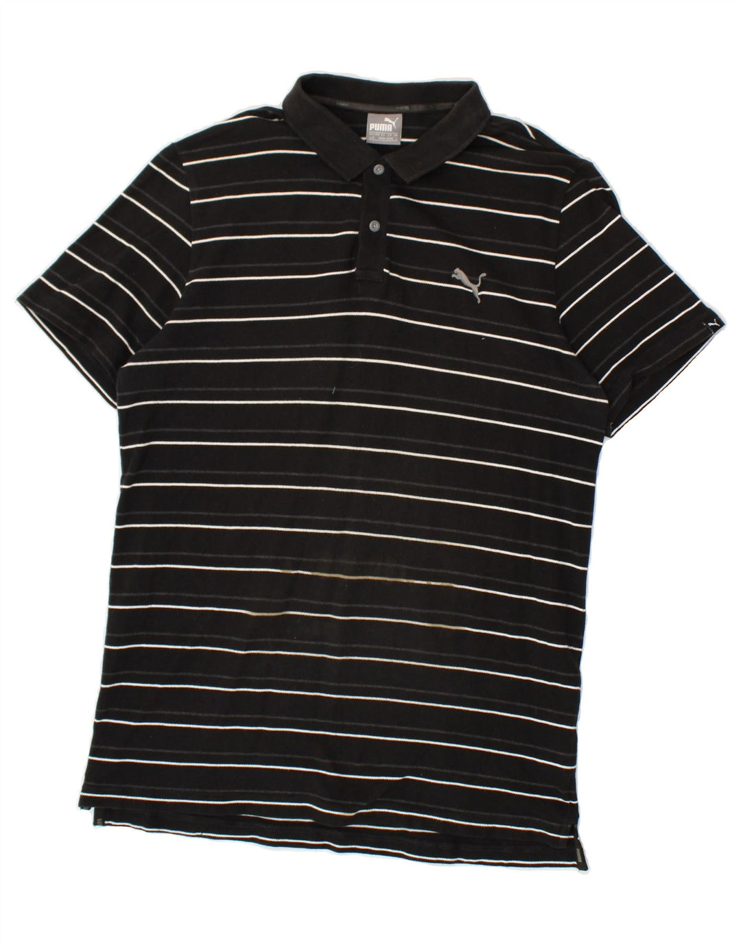 PUMA Mens Polo Shirt Large Black Striped Cotton Vintage Puma and Second-Hand Puma from Messina Hembry 