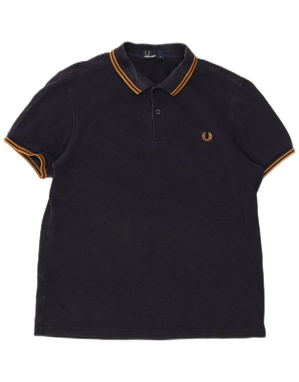Мужская рубашка-поло Fred Perry среднего размера, темно-синяя, хлопок