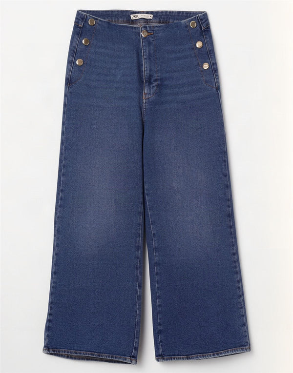 Женские широкие джинсы с завышенной талией Zara EU 42, большие W32 L27, синие