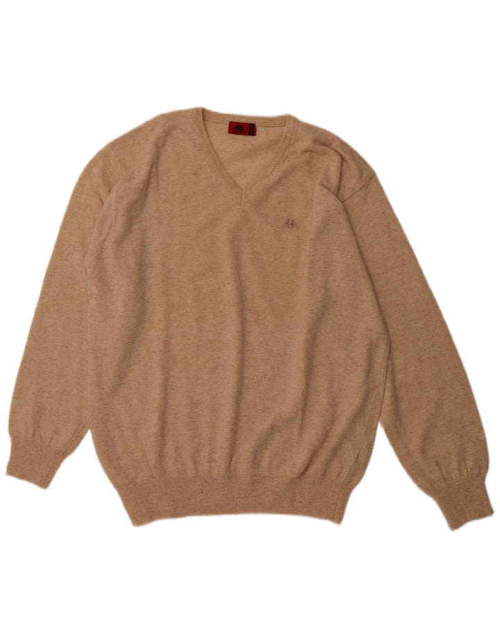 KAPPA Мужской джемпер с v-образным вырезом XL Бежевый из овечьей шерсти